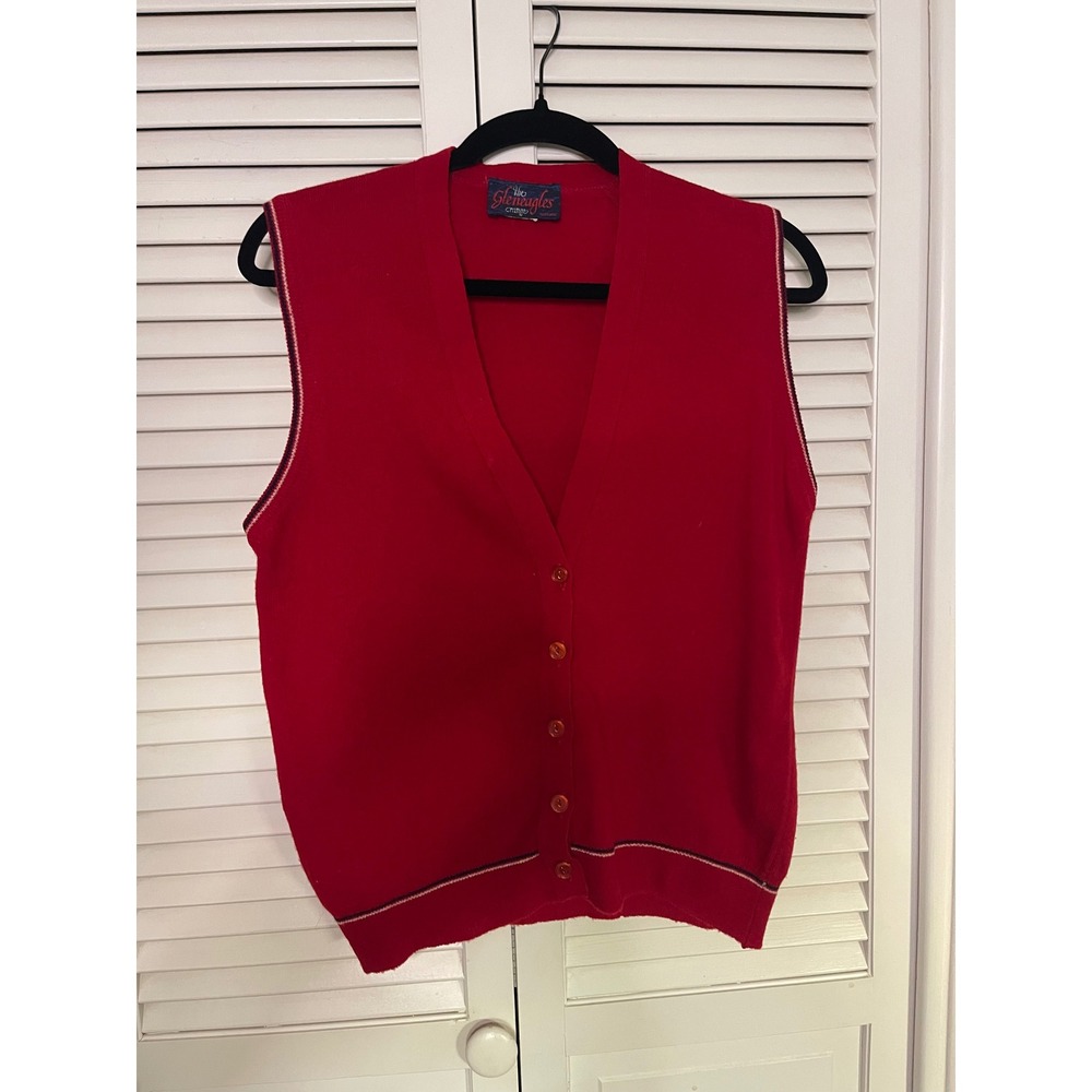 Vintage Gleneagles Grange Scotland Red V-Neck Sweater Vest Collegiate Grandpa